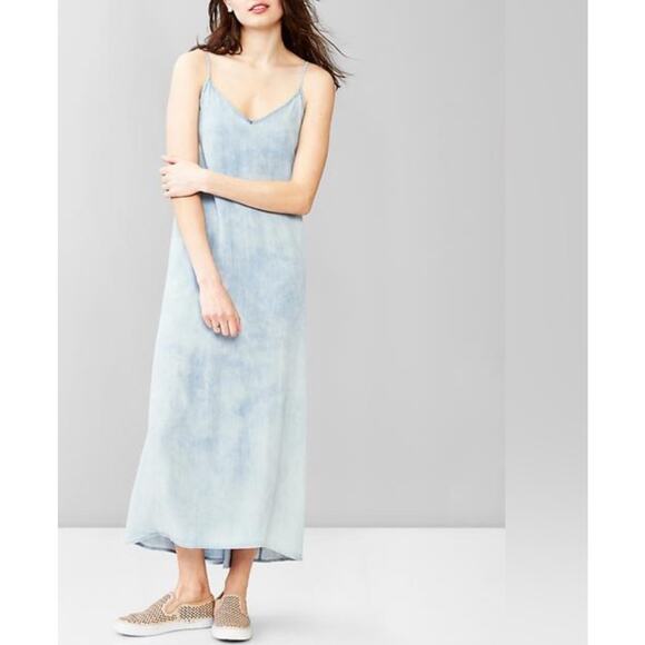 Gap Light Wash Midi Length Chambray Slip Dress M - Picture 1 of 8